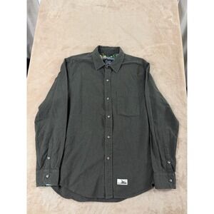 Pladra Flannel Shirt Mens Large Dark Green Fishing Print Lining Made in USA EUC